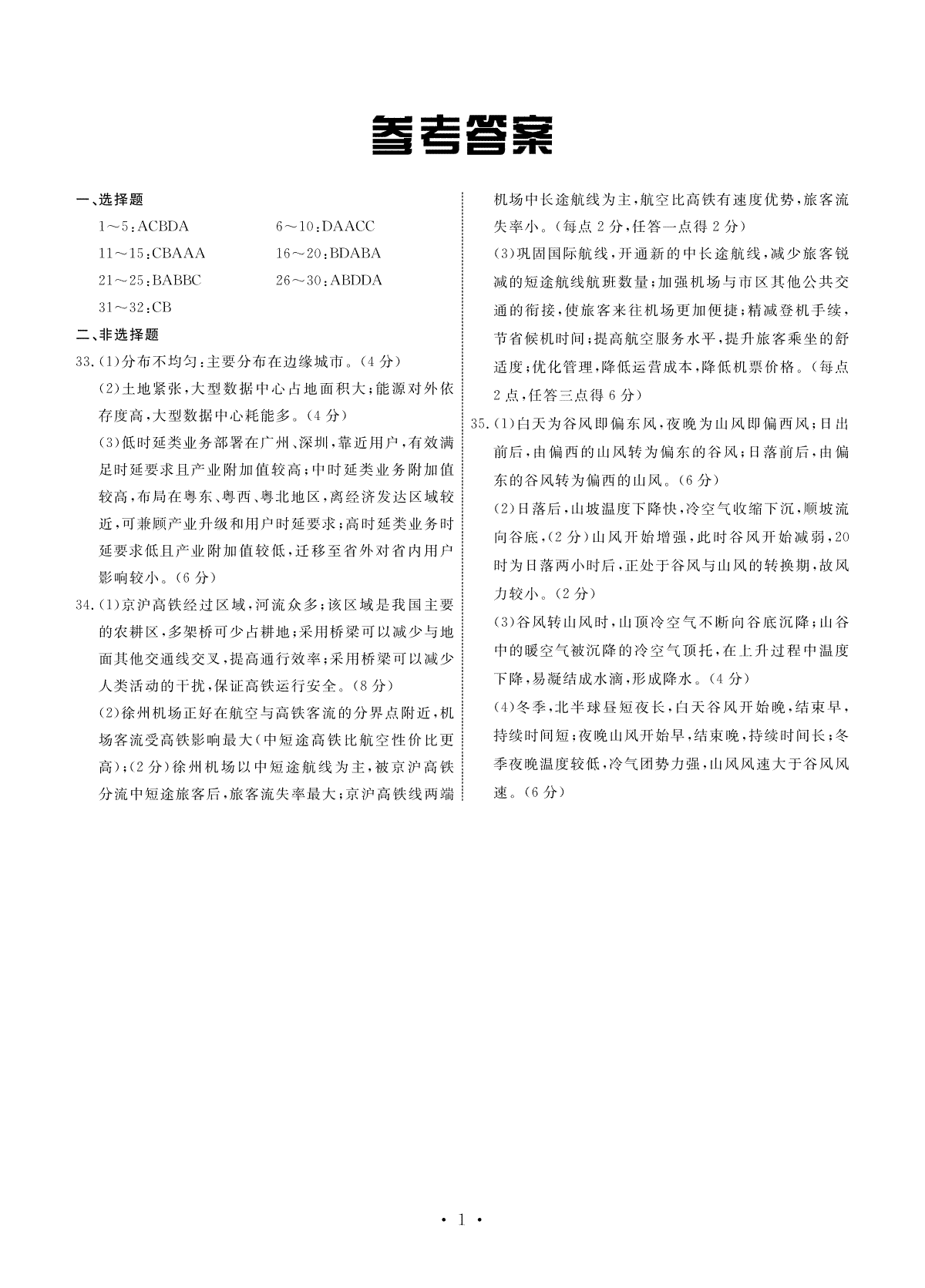 2024届河北省衡水市部分高中高三下学期一模地理答案