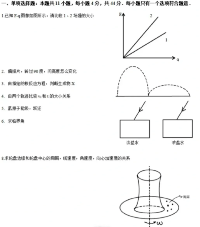 2024江苏高考物理试题及答案解析（网传版）